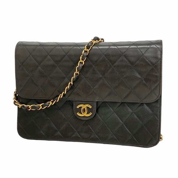 Chanel Matelasse Shoulder Bag with Chain Bag, Lambskin, Black, Women's - Picture 1 of 12